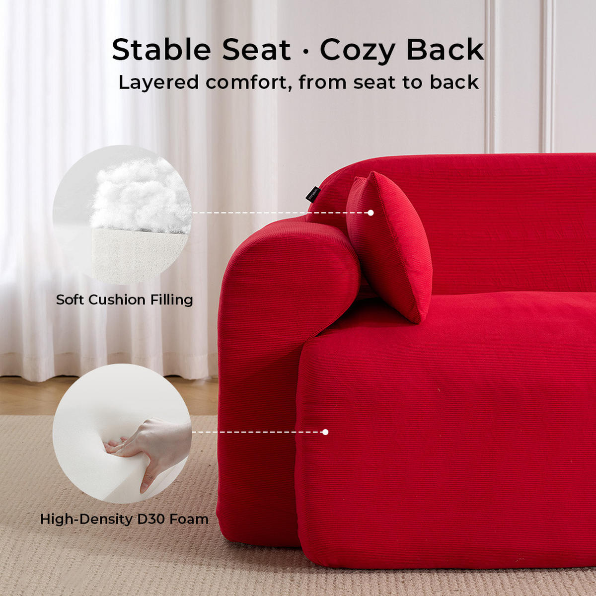 2-SITZER-SOFA Hochsättigung komprimiert, DE-42530, Rot - Rot, Textil (186/76/95cm) - ComfortXL