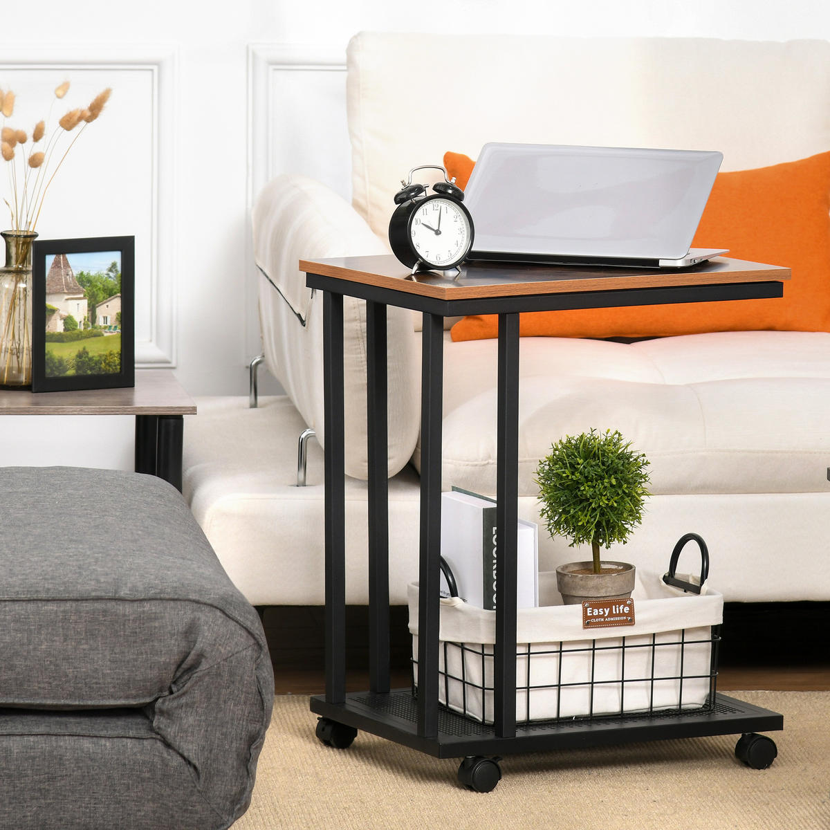 BEISTELLTISCH 51/36/65 cm schwarz aus MDF mit C-Form und Rollen - Schwarz, Holzwerkstoff (51/36/65cm) - OKWISH