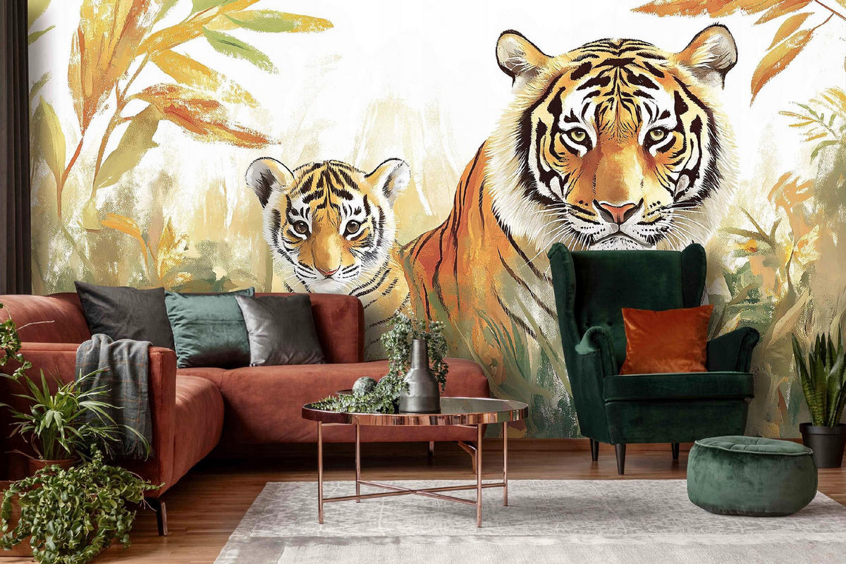 FOTOTAPETE Kinderzimmer Tiere Tiger 300x210 - Multicolor, Papier (300/210cm) - Wallarena