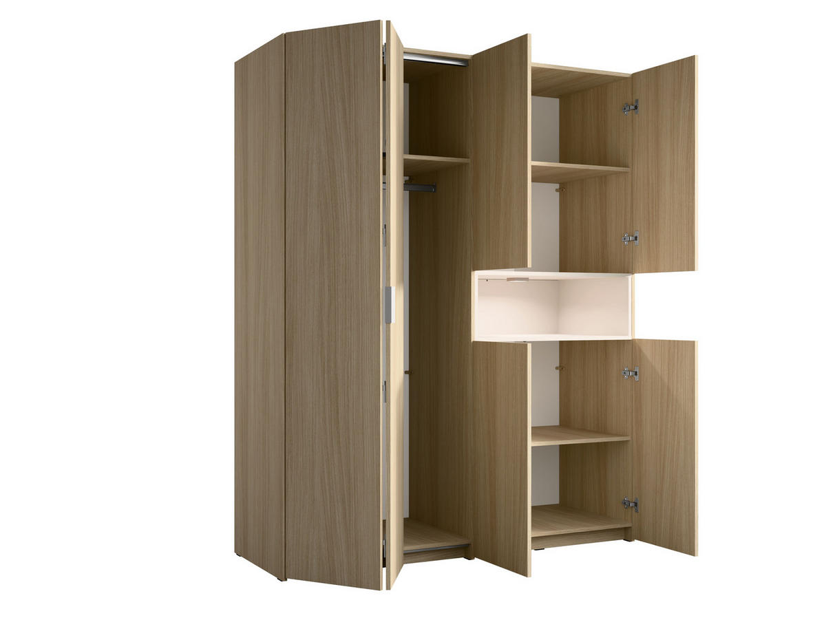 KLEIDERSCHRANK VARENO 20 - 161×202×58 cm 6 Türen mit Beleuchtung Barista Eiche / Wüstensand - Sandfarben/Eichefarben, Holzwerkstoff (161/202/58cm) - Milaros Markt