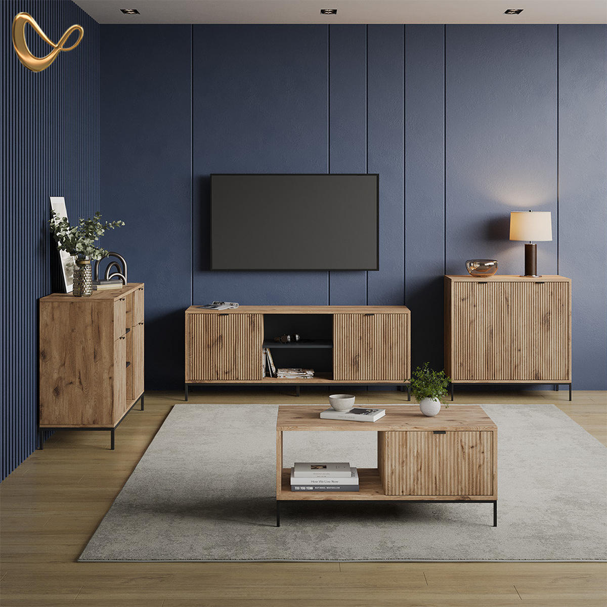 KOMODE Aterno Viking Oak z 2 vrati - barve hrasta, leseni material (42/81.2/80cm) - Livinity®
