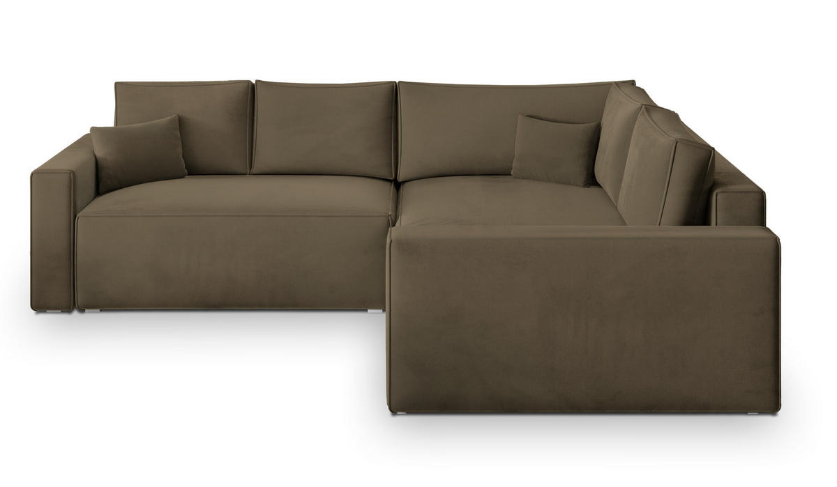 ECKSOFA ERONIS R-S Beige Velours-Stoff mit Schlaffunktion - Beige, Holz (265/194cm) - MASSENO