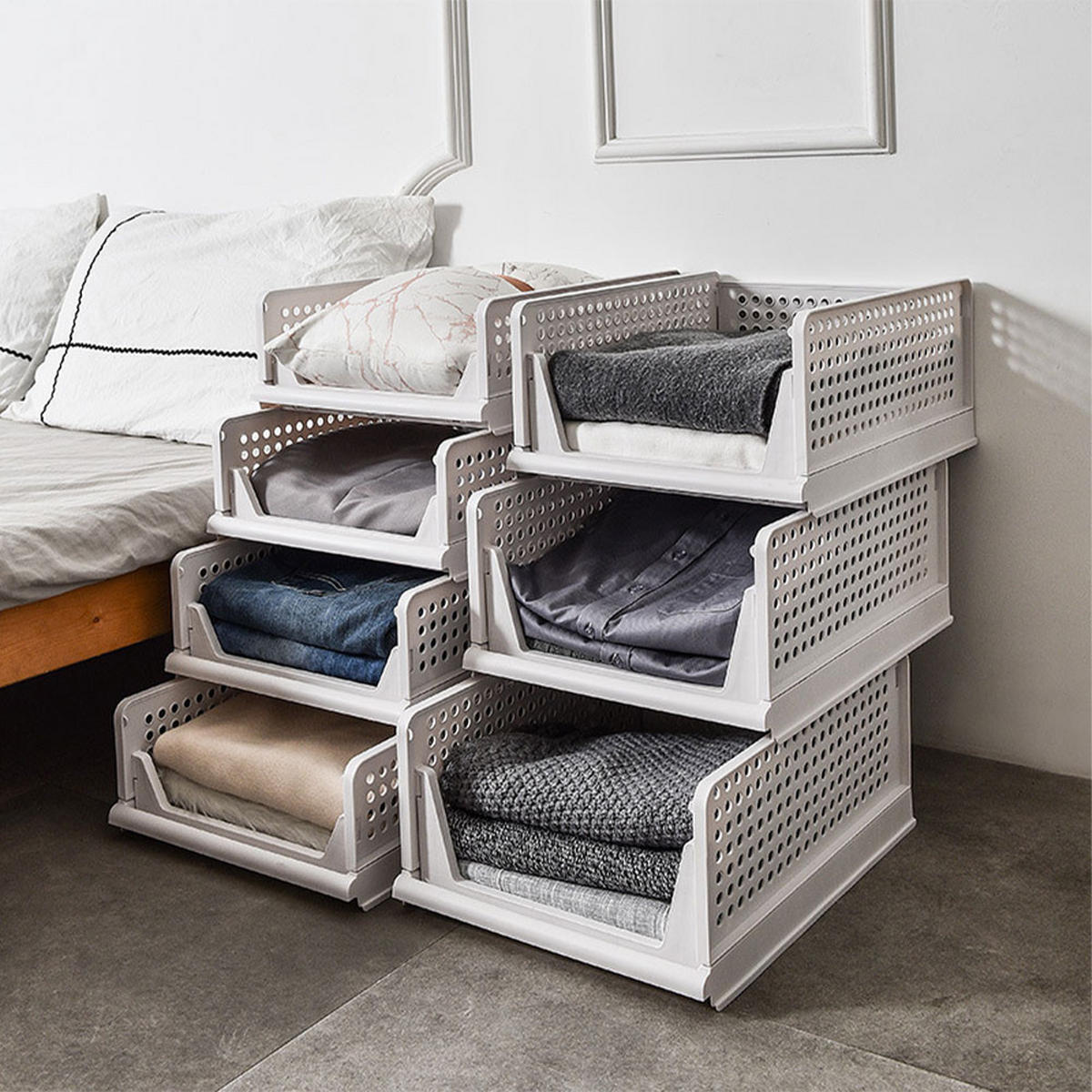 KLEIDERSCHRANK-ORGANIZER weiß 8er-Set 43x33x18cm - Weiß, Kunststoff (33/18/43cm) - Livingandhome