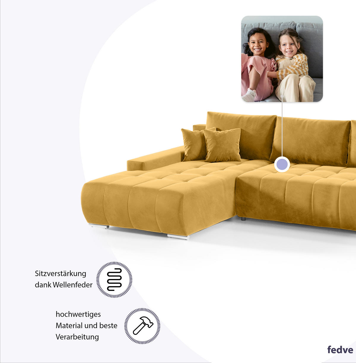ECKSOFA mit Schlaffunktion Dhaka L, Honig - Honig, Textil (185/265cm) - Fedve