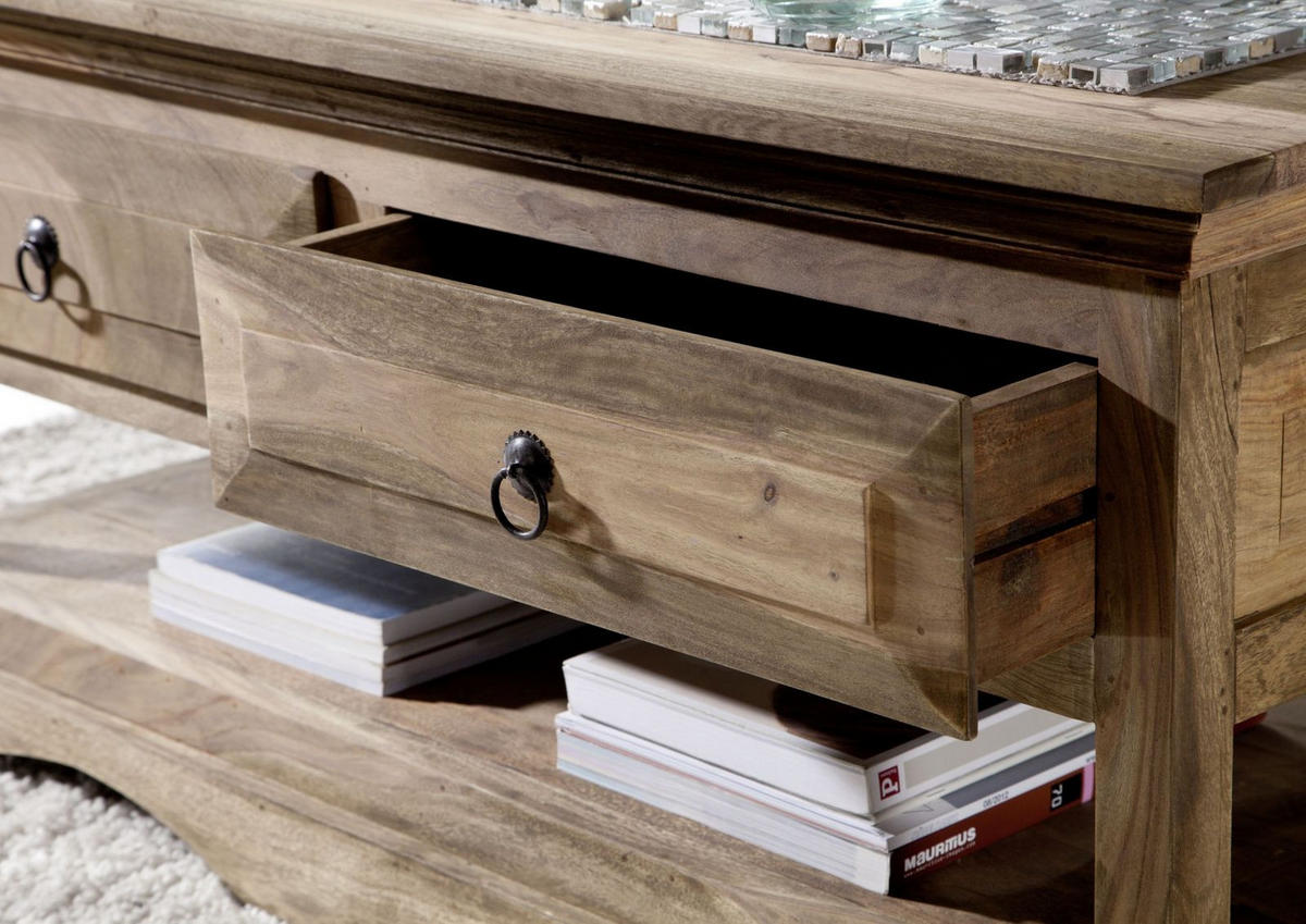 COUCHTISCH Sheesham 110x50x50 grau geölt LEEDS #44 - Grau, Holz (110/50/50cm) - Massivmoebel24