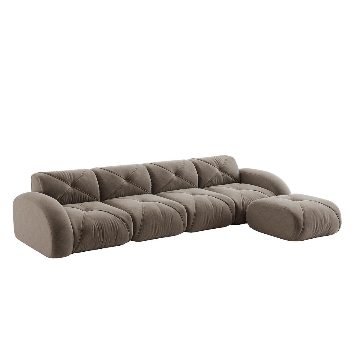 ECKSOFA 358/171/76 cm Taupe Chenille mit 1 Fußhocker, rutschfeste Unterseite - Taupe, Textil (358/171cm) - Oxeza