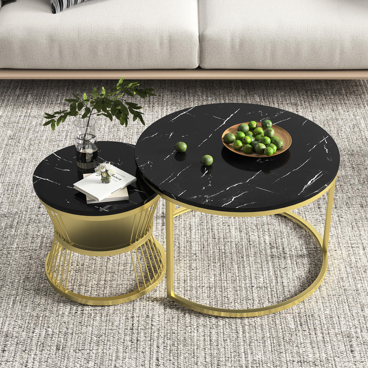 COUCHTISCH rund 2er Set,Beistelltisch Schwarz für Wohnzimmer - Schwarz, Metall (70/70/45cm) - PARAFTA HOME