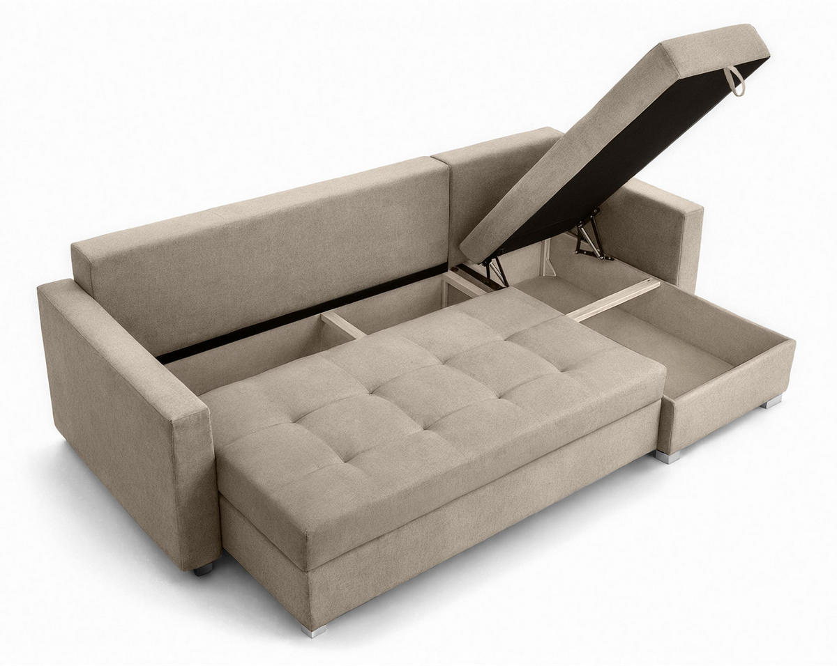 ECKSOFA Universelle L Form Elif Hellbraun 220/140/85 cm stilvolle mit Schlaffunktion - Hellbraun/Silberfarben, Kunststoff/Textil (220/140cm) - AX Living