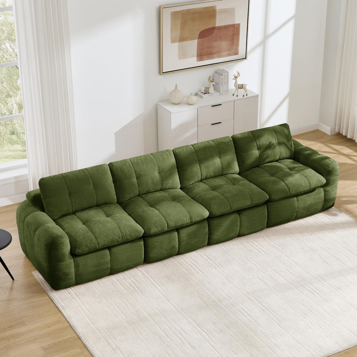 SOFA 334/97/68 cm in Grün aus Chenille, montagefrei und flexibel - Grün, Textil (97/68/334cm) - Flora Grace