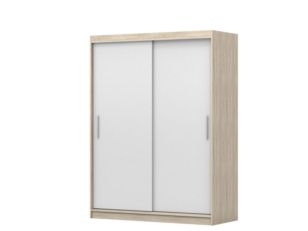 SCHIEBETÜRENSCHRANK -LARA 04 (Sonoma + Weiß) - Weiß/Sonoma Eiche, Holzwerkstoff/Metall (150/200/61cm) - Möblo