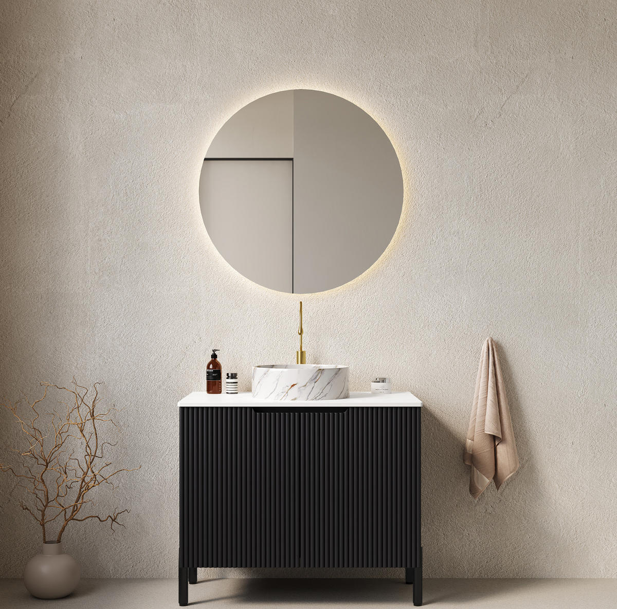 WASCHTISCHKOMBI 76/48/73,8 cm schwarz/weiß aus Keramik und MDF mit Soft-Close - Schwarz, Keramik (76/87/48cm) - OKWISH