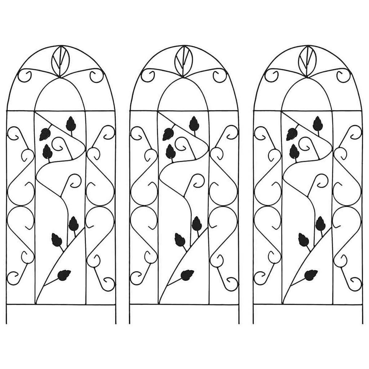 RANKGITTER mit Blatt-Motiv, 40/100 cm, aus Eisen, Schwarz, 3er-Set - Schwarz, Metall (40/100/1cm) - vidaXL