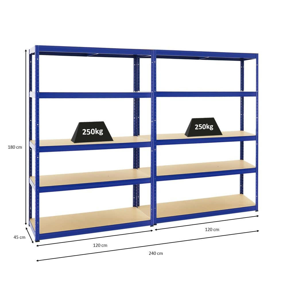 SCHWERLASTREGAL Big Elephant S 2er-Set mit 2x 180x120x45 cm Fachlast 250 kg Blau - Blau, Metall (240/180/45cm) - PROREGAL
