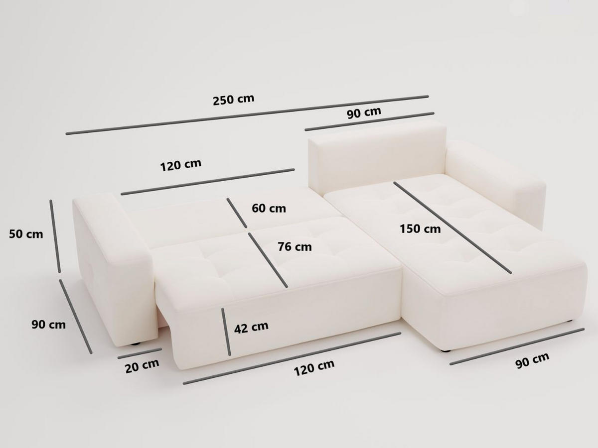ECKSOFA Portland Hellgrau Rechts - Hellgrau, Holz/Kunststoff (250/165cm) - Graingold