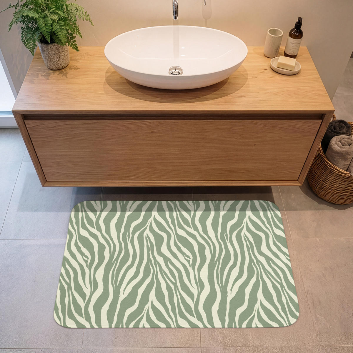 KOUPELNOVÁ PŘEDLOŽKA Zebra - Motiv - zelená 90x60 cm - šalvějově zelená, textil/plast (90/60cm)