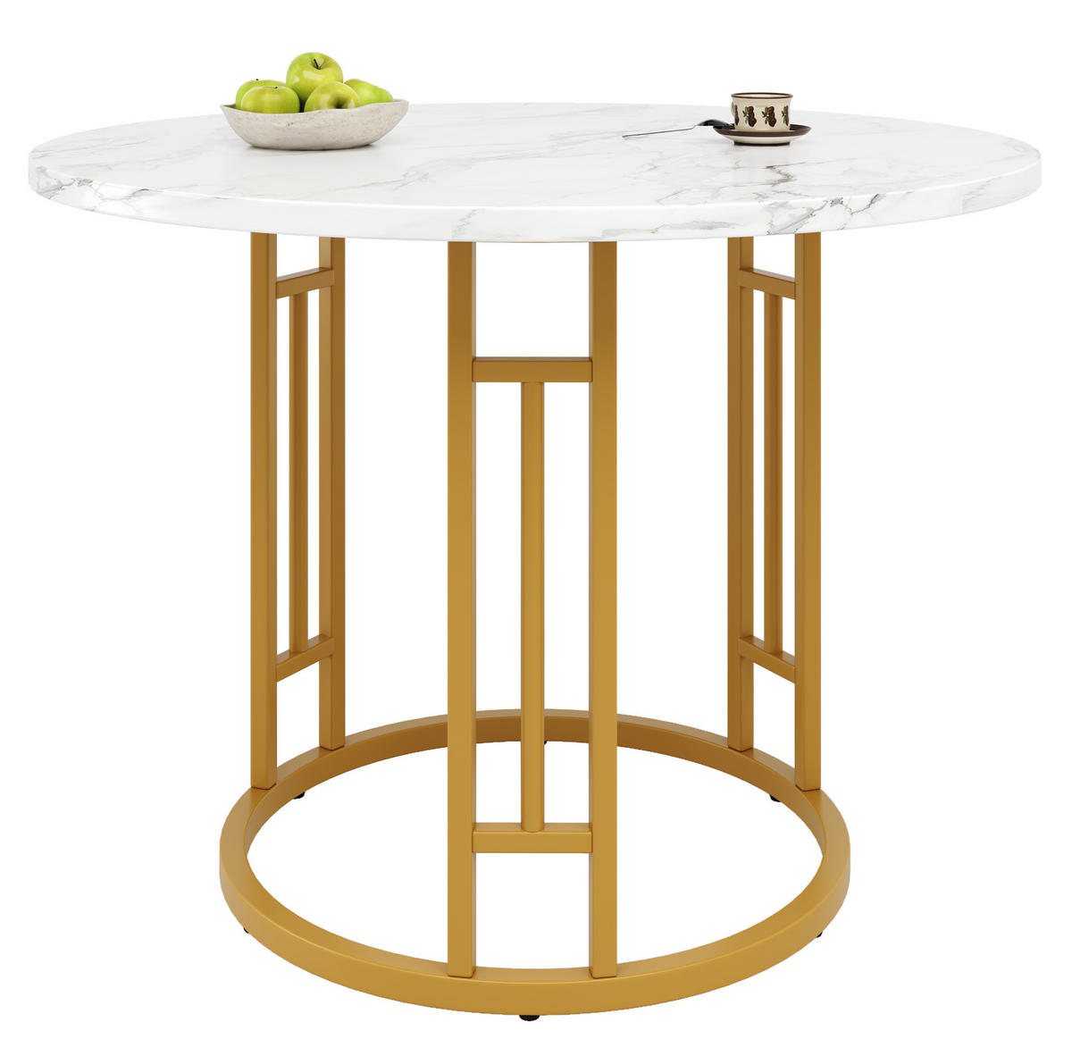 ESSTISCH rund, MDF mit Marmoroptik & Metallgestell, 80/80/76 cm, Weiß - Weiß, Holzwerkstoff (80/80/76cm) - Redom