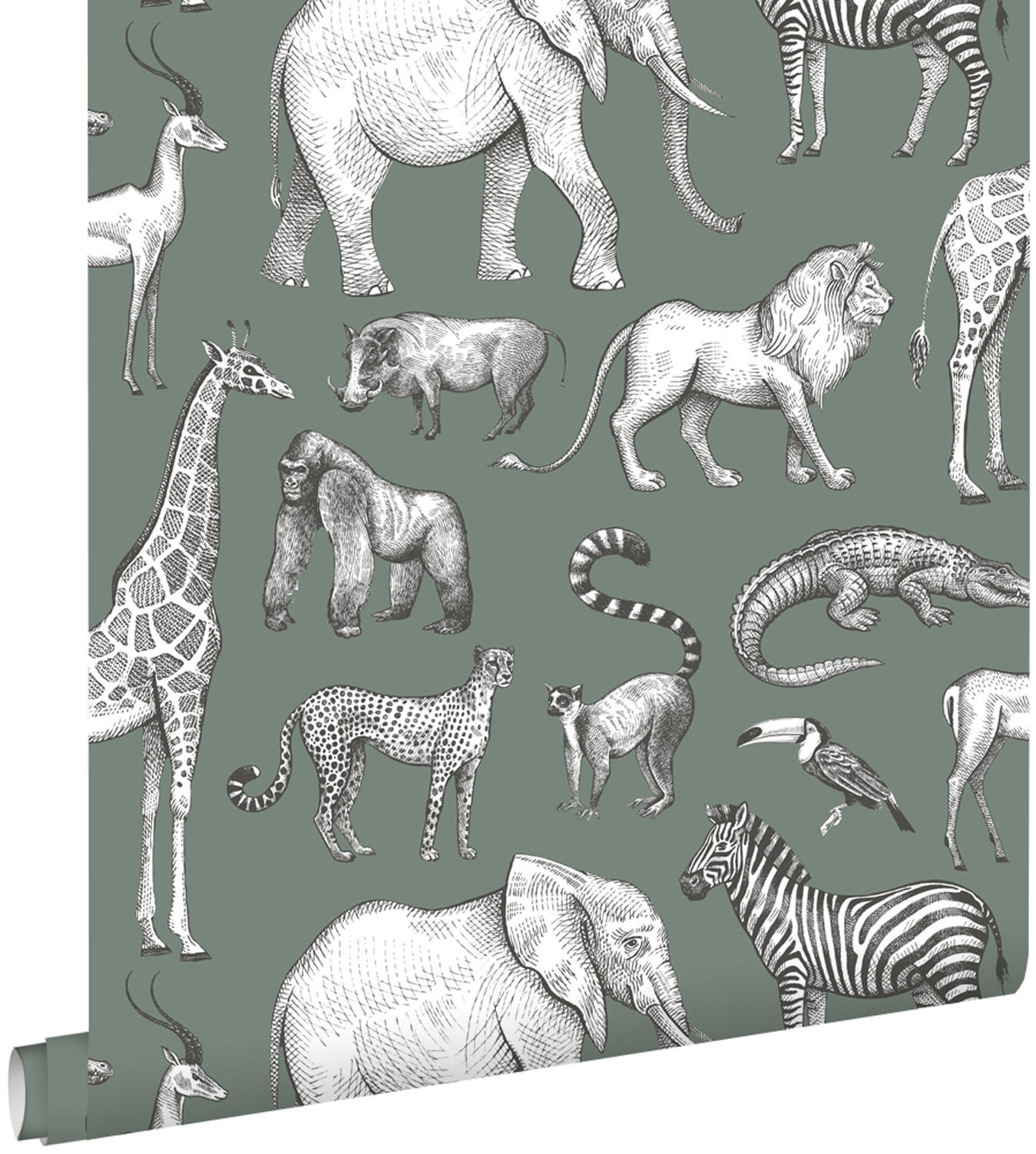 TAPETE Dschungeltiere 53 cm x 10.05 m - Grün, Papier (53/0.1cm) - ESTAhome