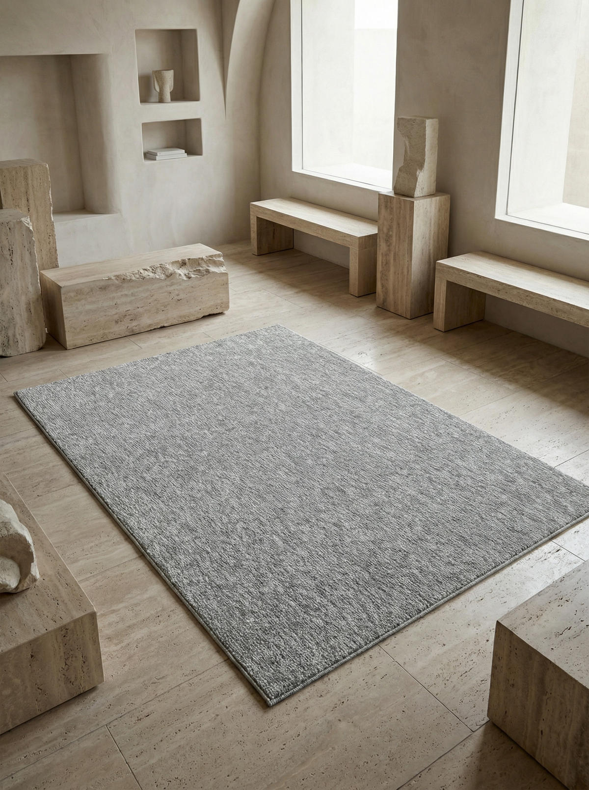 KURZFLORTEPPICH AMMER, einfarbig, Hellgrau, 160 x 230 cm - Grau, Textil (230/160cm) - KADIMA DESIGN