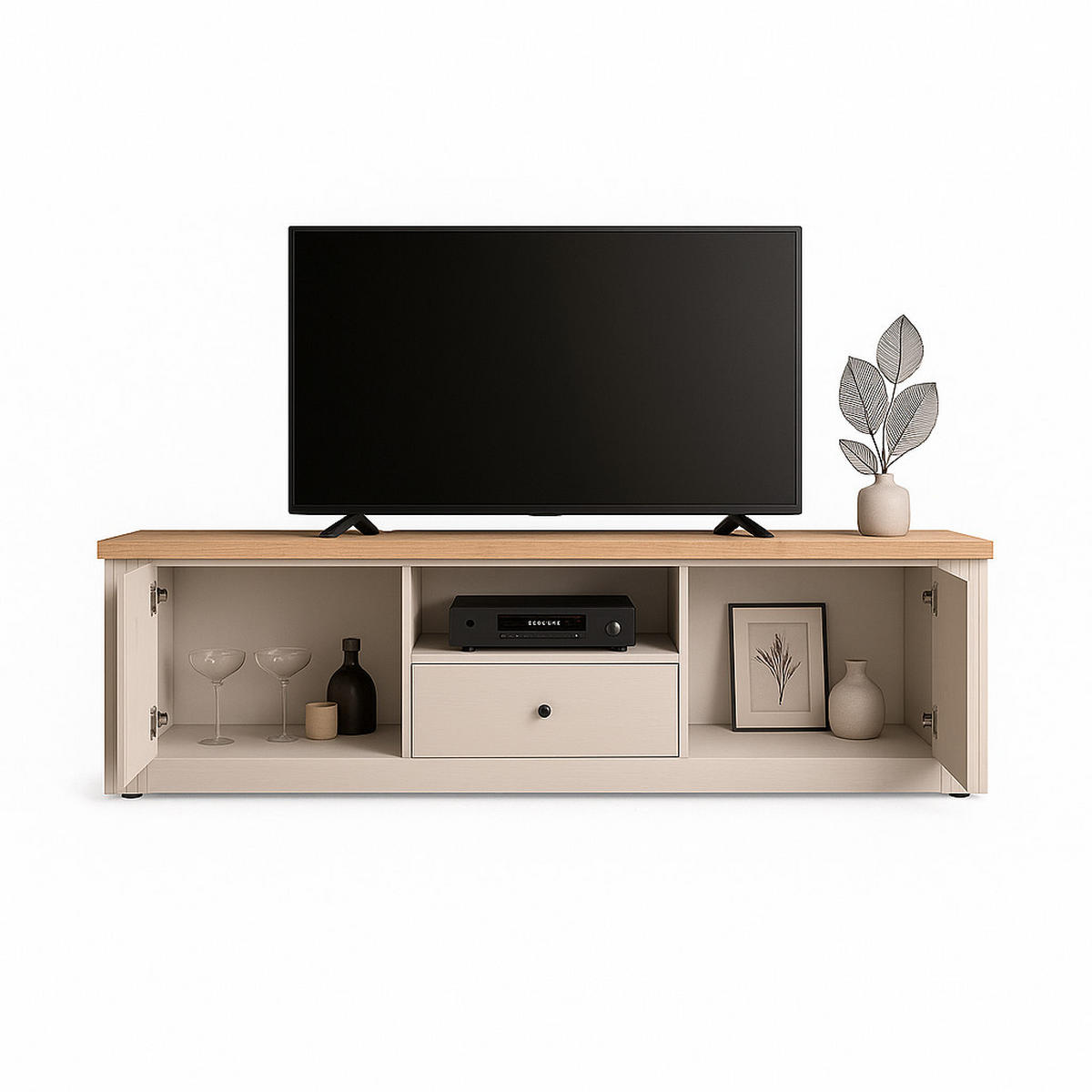 TV-MÖBEL mit 1 fach, 2 türen und 1 schublade - country 211/44/58 cm - Weiß, Holzwerkstoff (44/58/211cm) - Calicosy