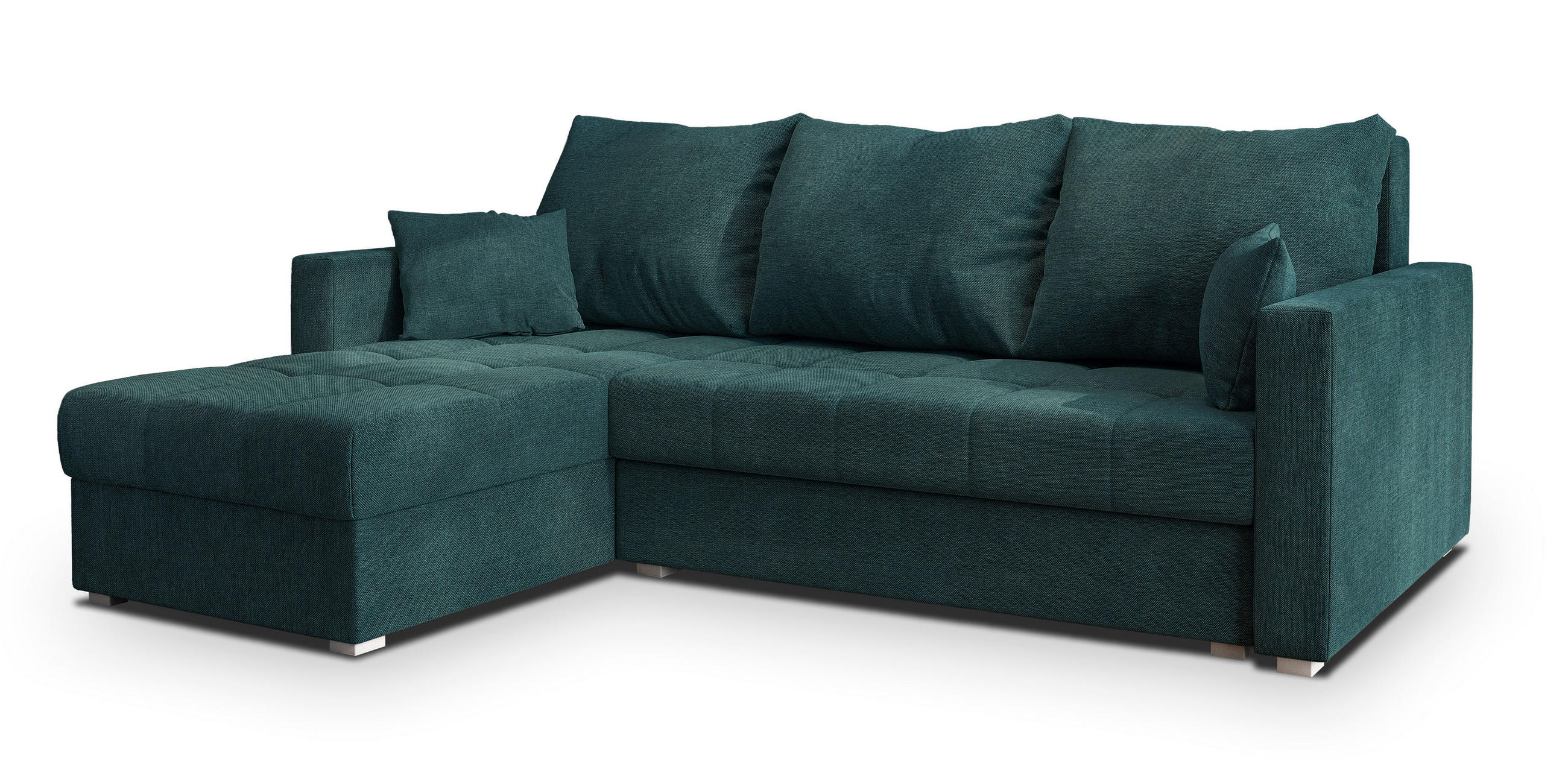 ECKSOFA NIDA Petrol Geflochtener Stoff mit Schlaffunktion - Petrol, Holz (220/143cm) - MASSENO