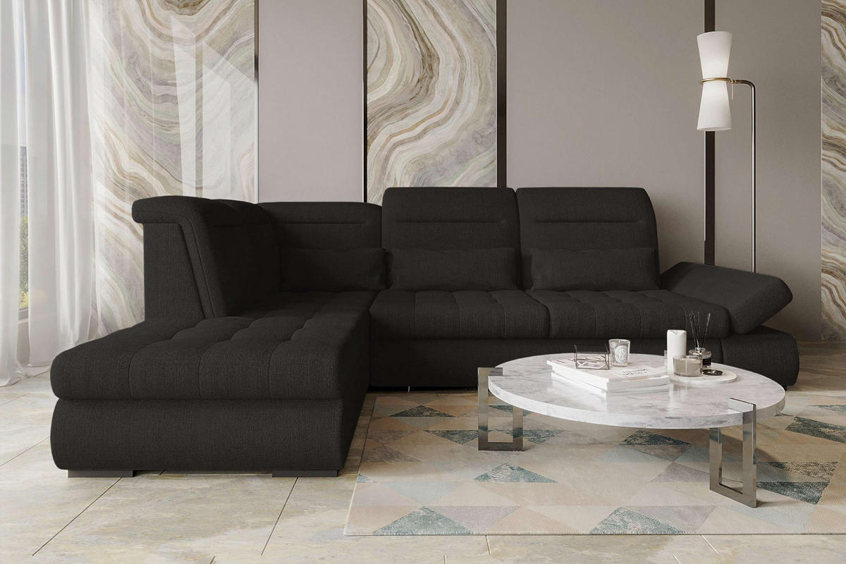 ECKSOFA Toscana Velours inkl. Schlaffunktion - Schwarz, Textil (227/279cm) - 99rooms