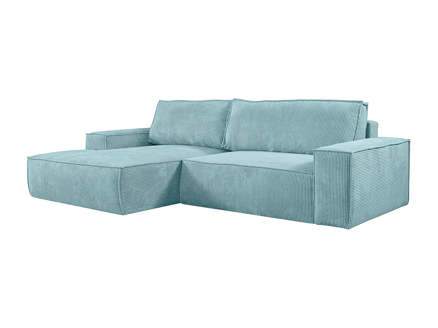 ECKSOFA mit Schlaffunktion - Ecke Links - Cord - Türkisblau - AMELIA - Hellblau, Textil (267/167cm) - Vente-Unique
