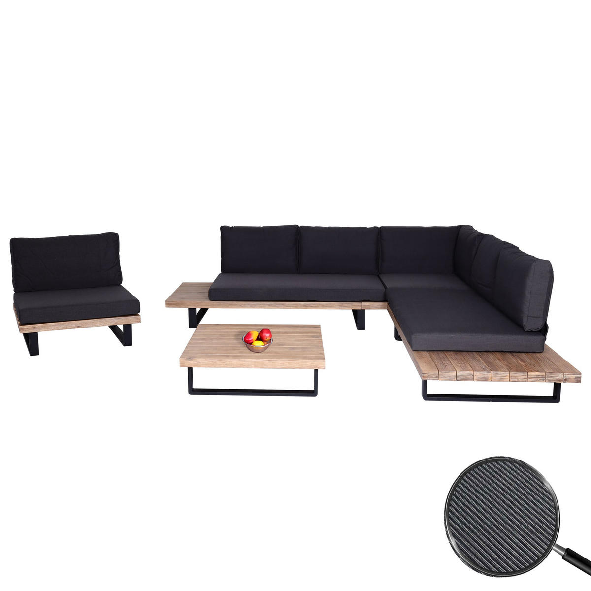 GARTENGARNITUR mit Sessel Hellbraun Dunkelgrau - Braun, Holz - PROREGAL