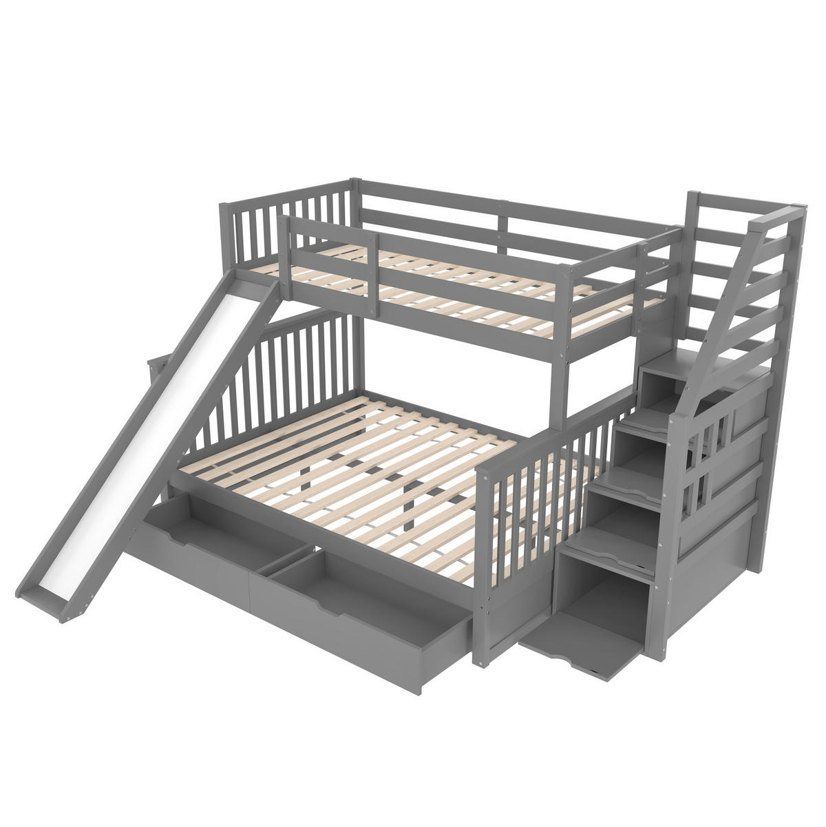 ETAGENBETT mit Rutsche und Schubladen 90x200/140x200 cm Kiefernholz Grau - Grau, Holzwerkstoff (140/200cm) - Beauniv