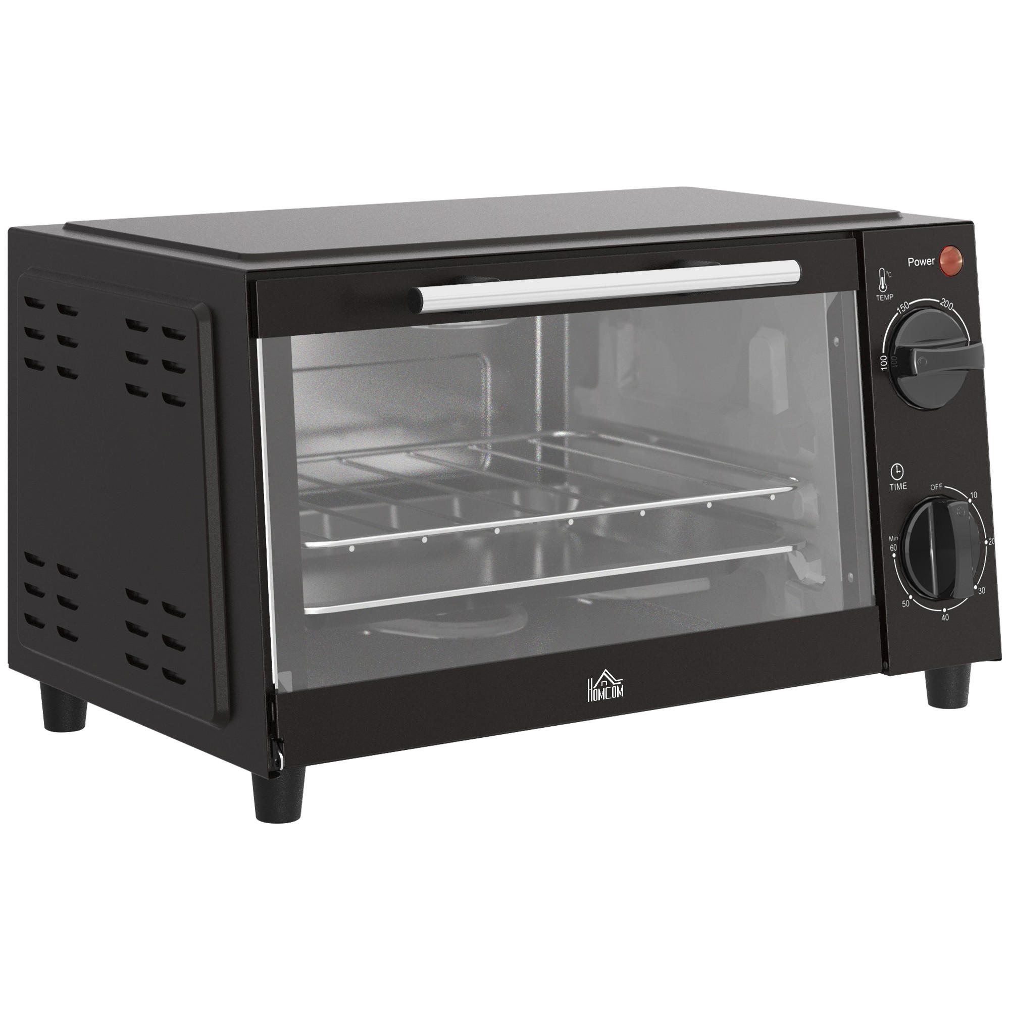 MINIBACKOFEN 9L 750W Mini Ofen mit Backblech & Grillrost, Einstellbare Temperatur 100-230°C, 60 Min. Timer, Schwarz - Schwarz, Metall (35/20/24.6cm) - Beaface