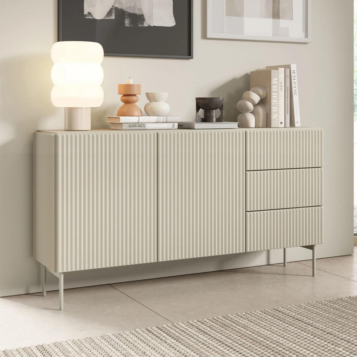 SIDEBOARD MUTI 147 cm Kaschmir - mit 2 Türen (links) und 3 Schubladen (rechts) - Kaschmir, Holz/Holzwerkstoff (147/81/40cm) - Ravio