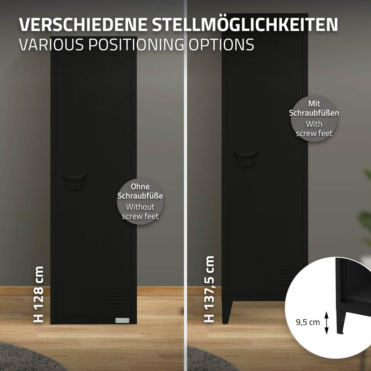 AKTENSCHRANK - Schwarz, Metall (38/137.5/38cm) - ML-DESIGN