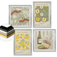 WANDBILDER 4er Set - 50x50 cm & 40x60 cm Silberner Rahmen - Fruchtige Muster italienischer Wein - Silberfarben, Kunststoff (50/50cm) - ArtPrintCave