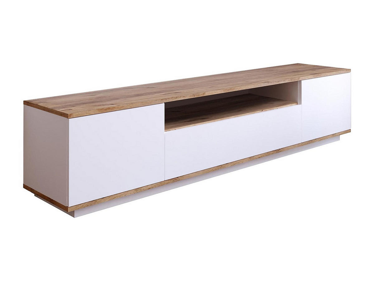 TV-MÖBEL mit 3 Türen & 1 Ablagefach - Weiß & Holzfarben - LOTULA - Naturfarben, Holz (44.5/44.6/180cm) - Vente-Unique