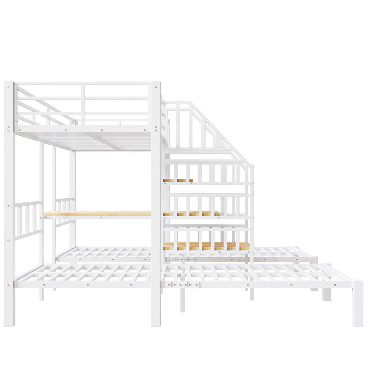 ETAGENBETT 90/200 cm mit 3 Schlafplätzen, LED, USB, Steckdose und Schreibtisch aus Metall/MDF, Weiß - Weiß, Metall (90/200cm) - Redom