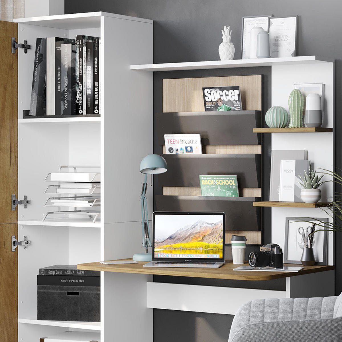SCHREIBTISCH Tessa Weiß/Goldkraft Eiche 122.9 x 33.4 cm - Honigeiche/Weiß, Holzwerkstoff (52/122.9/168.5cm) - Vicco