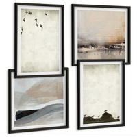 BILDER SET 4er Set - 50x50 cm & 40x60 cm Schwarzer Rahmen - Vögel, Steine, Pinselstriche, Verzierungen - Schwarz, Kunststoff (50/50cm) - TULUP