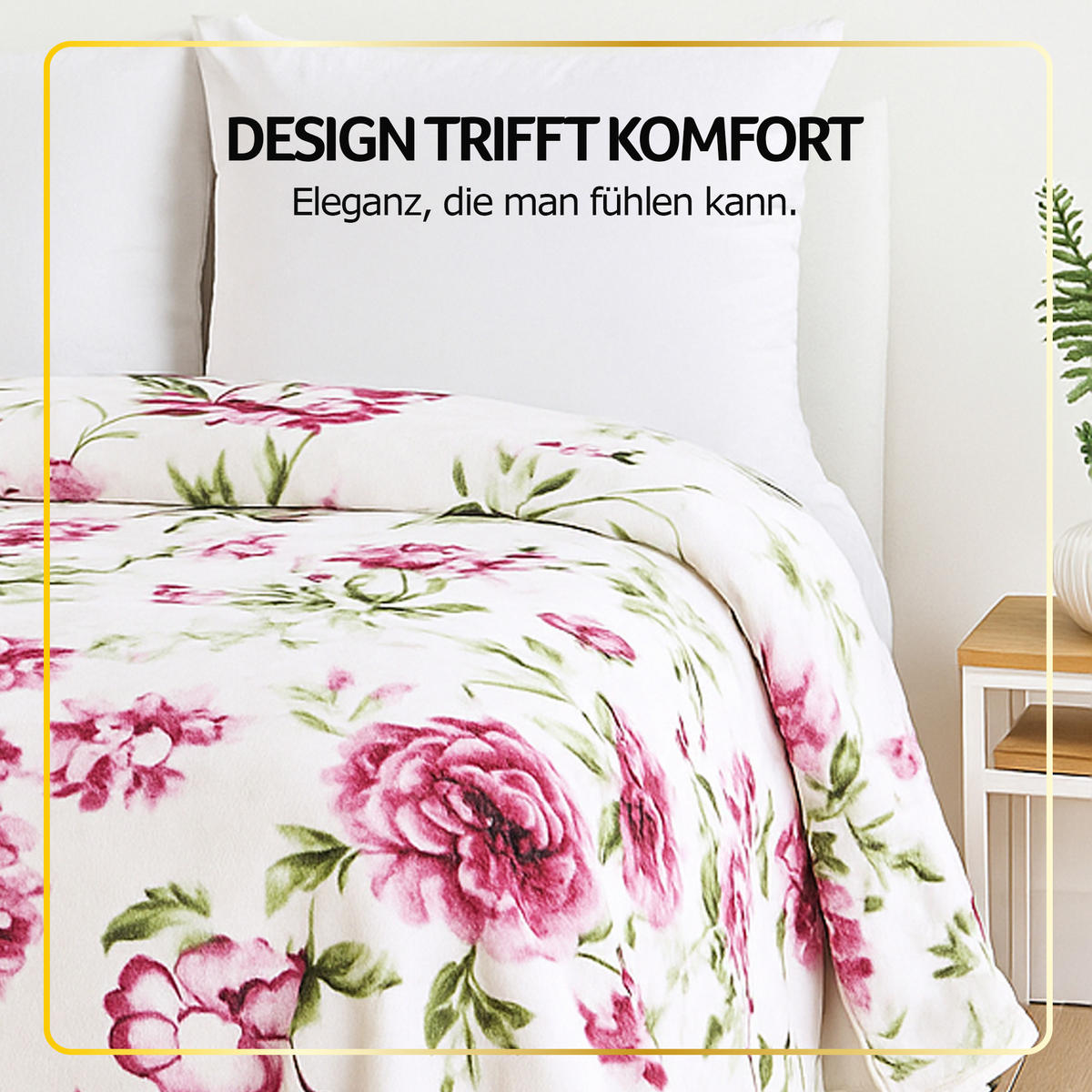 KUSCHELDECKE XXL 240x200 cm Rosen-Motiv Beige - Beige, Textil (200/240cm) - Bestlivings