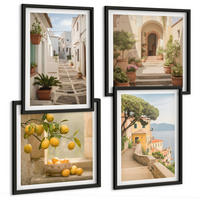 BILDER SET 4er Set - 50x50 cm & 40x60 cm Schwarzer Rahmen - Zitrusbaum im Fenster am Meer - Schwarz, Kunststoff (50/50cm) - TULUP