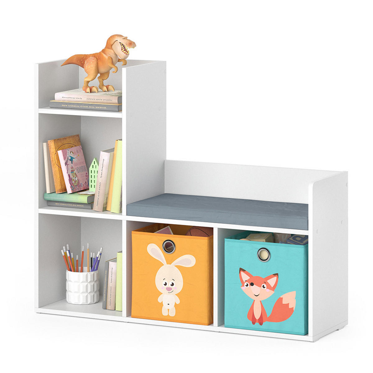 KINDERSITZBANK Luigi Weiß 107.2 x 88.6 cm mit 2 Faltboxen opt.1 - Weiß, Holzwerkstoff (107.2/88.6/30.9cm) - Vicco
