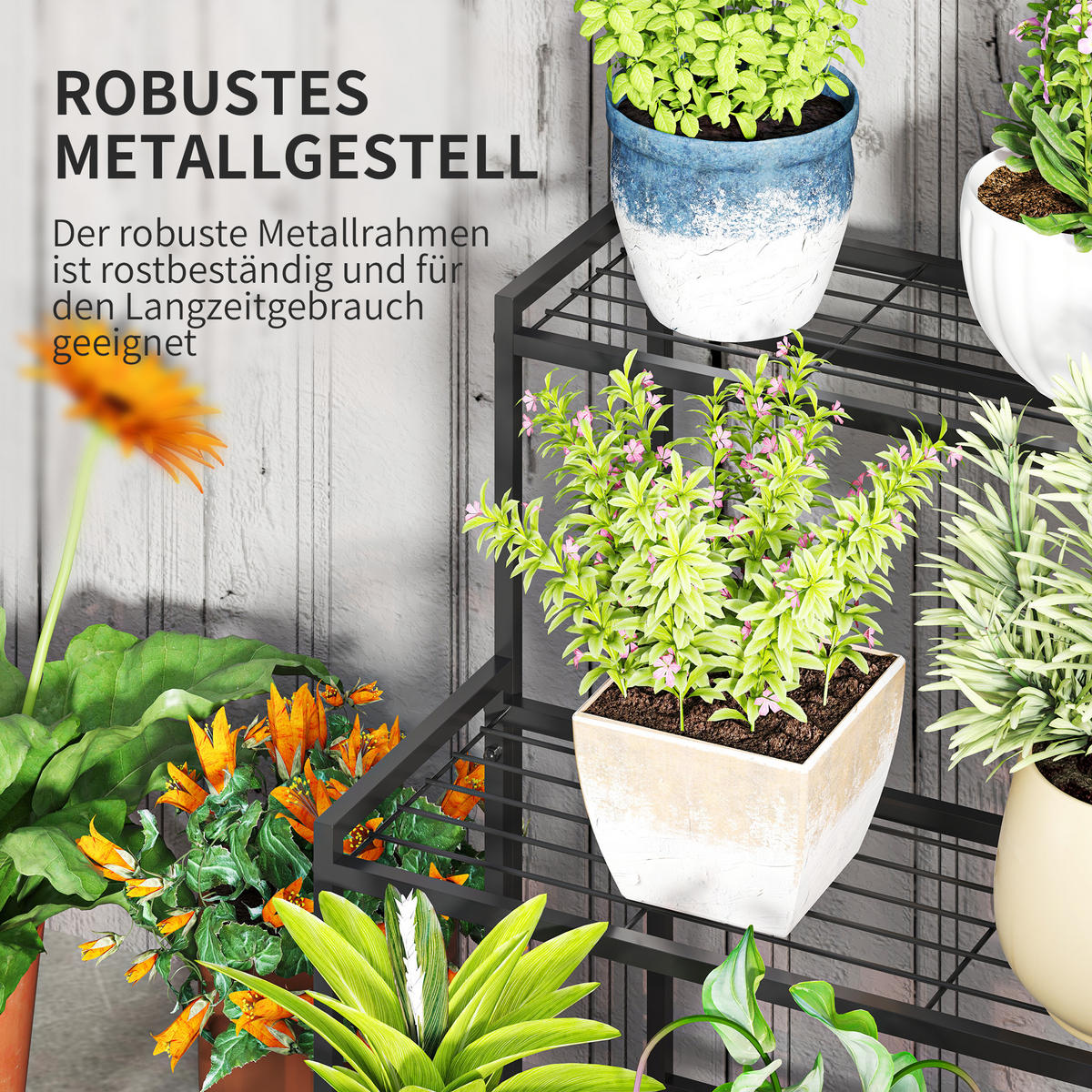 PFLANZENSTÄNDER Metall Schwarz - Schwarz, Metall (70/66/75cm) - Outsunny