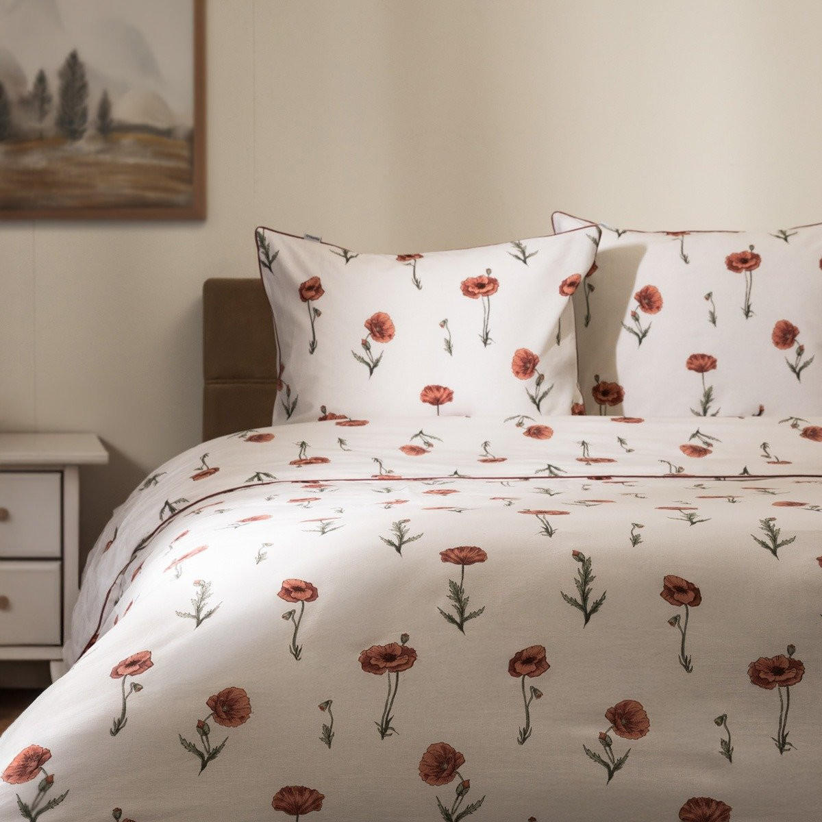 BETTWÄSCHE Meadow Flowers weiß-rot 220/200 cm - Rot/Weiß, Textil (220/200cm) - Homla