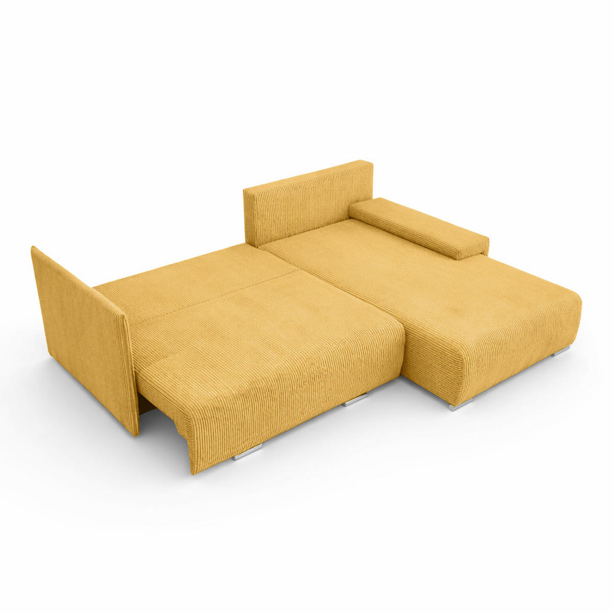 ECKSOFA L-Form Schlaffunktion Livorno Cord-Stoff Gelb Rechts - Chromfarben/Gelb, Holz/Kunststoff (246/188cm) - Kaiser Möbel