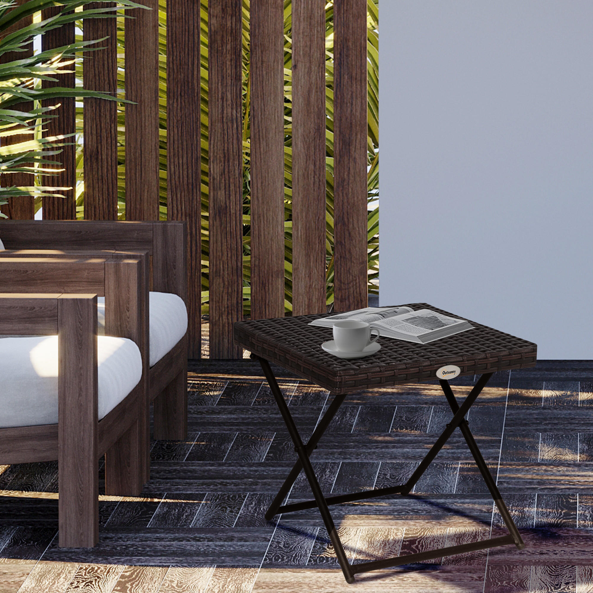GARTENKLAPPTISCH, Braun, Stahl, PE-Rattan - Braun, Kunststoff (40/40/40cm) - Outsunny