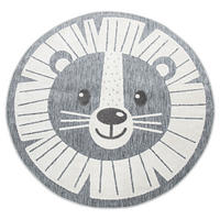 KINDERTEPPICH Löwe Kinderzimmer schmutzabweisend Grau Rund 120D - Grau, Textil (120/120cm) - KADIMA DESIGN