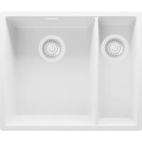 UNTERBAUSPÜLE GRANIT London Duo, 2-er set Alles Weiß 56/47 cm 1,5 Becken + Ablauf-Set ab 60er Unterschrank - Weiß, Kunststoff (56/20/47cm) - Primagran