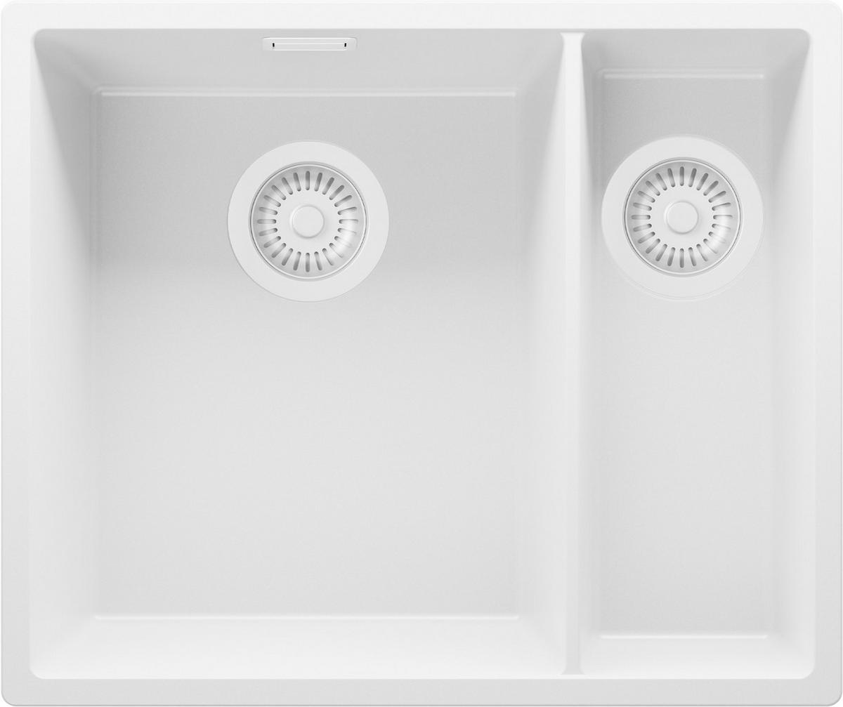 UNTERBAUSPÜLE GRANIT London Duo, 2-er set Alles Weiß 56/47 cm 1,5 Becken + Ablauf-Set ab 60er Unterschrank - Weiß, Kunststoff (56/20/47cm) - Primagran