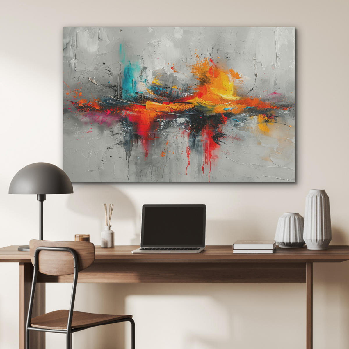 AKUSTIKPANEEL Moderne Kunst - Orange - Grau - Abstrakt 100x70 cm - Hellgrau, Textil (100/0.9/70cm) - MuchoWow