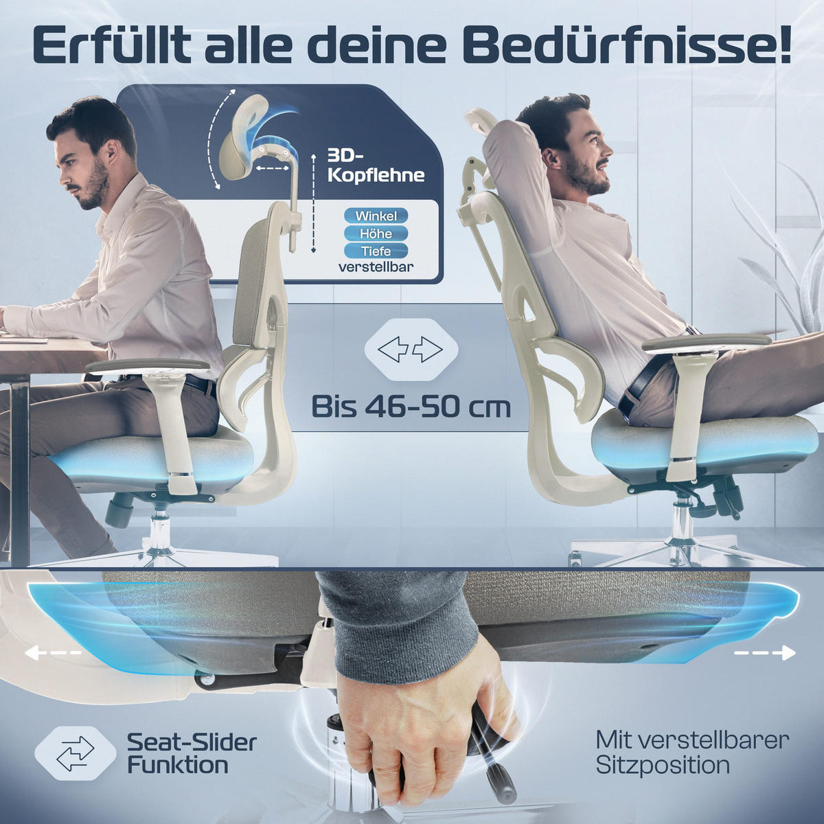 BÜROSTUHL ProSeat Creme-Weiß - Beige/Silberfarben, Kunststoff/Textil (70/145/70cm) - Clouvou