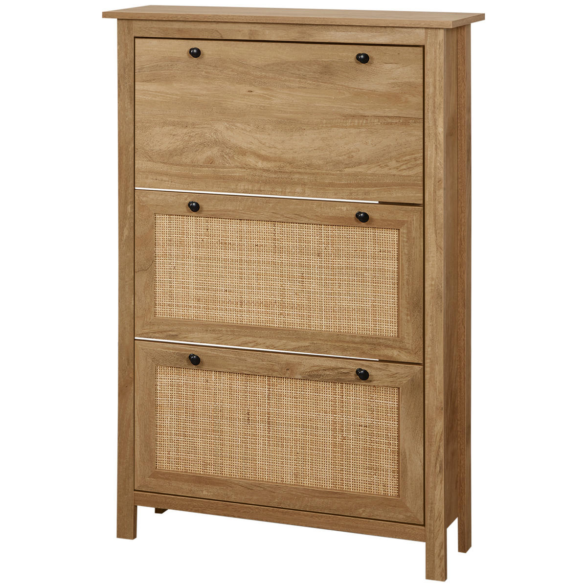 SCHUHSCHRANK DE-14986 3 Klapptüren mit Rattan-Optik Naturholz - Naturfarben, Holzwerkstoff (80/121.5/23.5cm) - ComfortXL