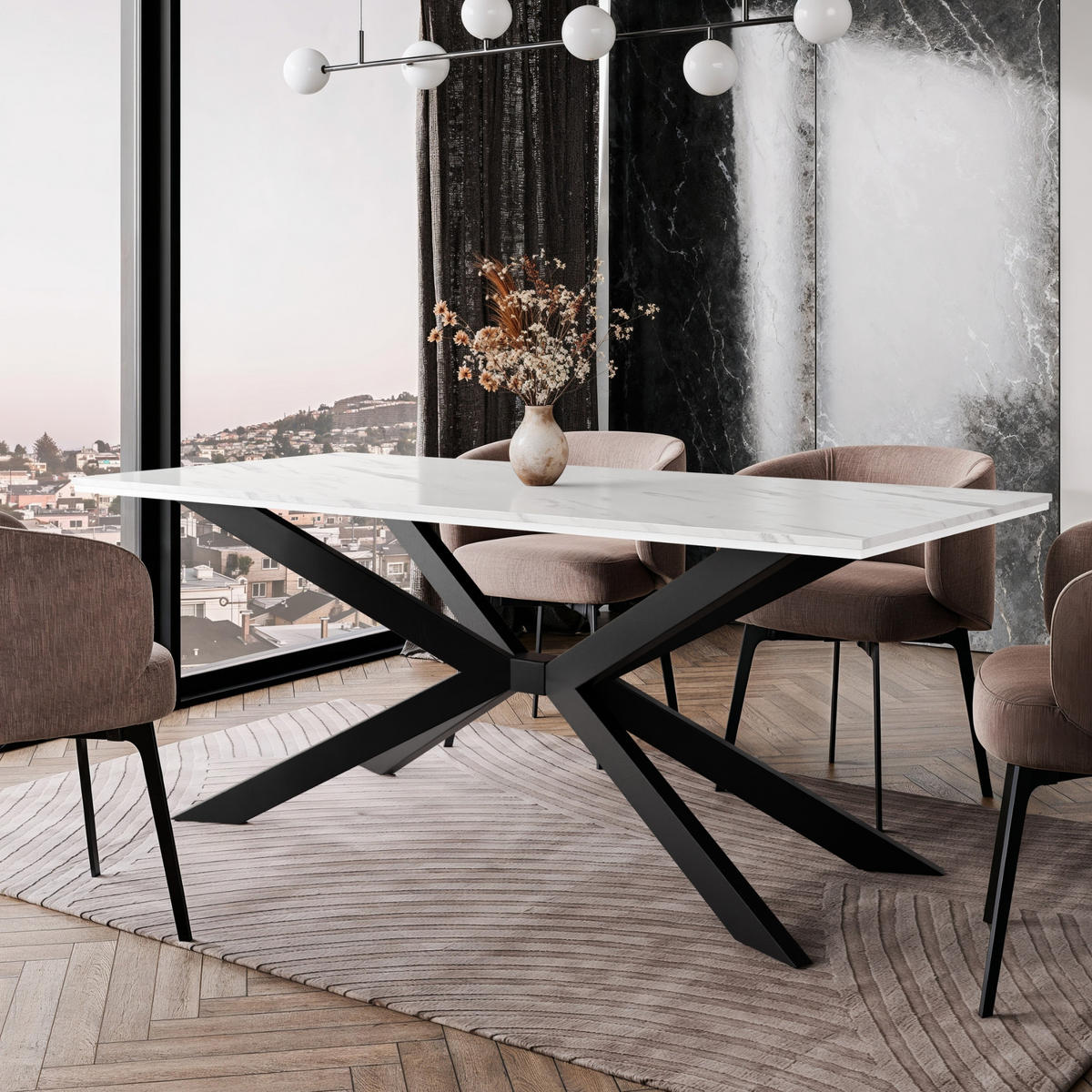 ESSTISCH Weiß Marmoroptik 190x90 cm - Schwarz/Weiß, Holzwerkstoff (190/90/76.5cm) - PROSPERO